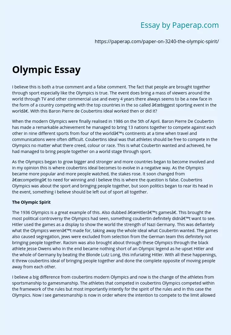 Olympic Essay