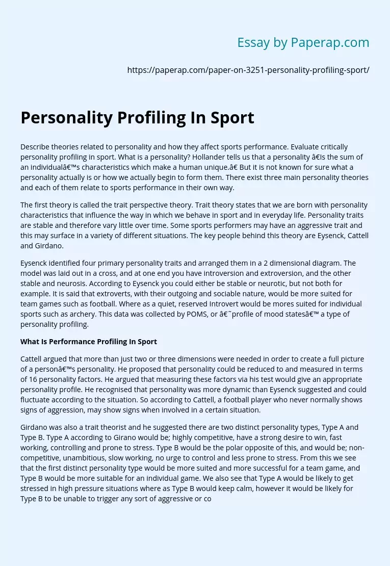 Personality Profiling In Sport