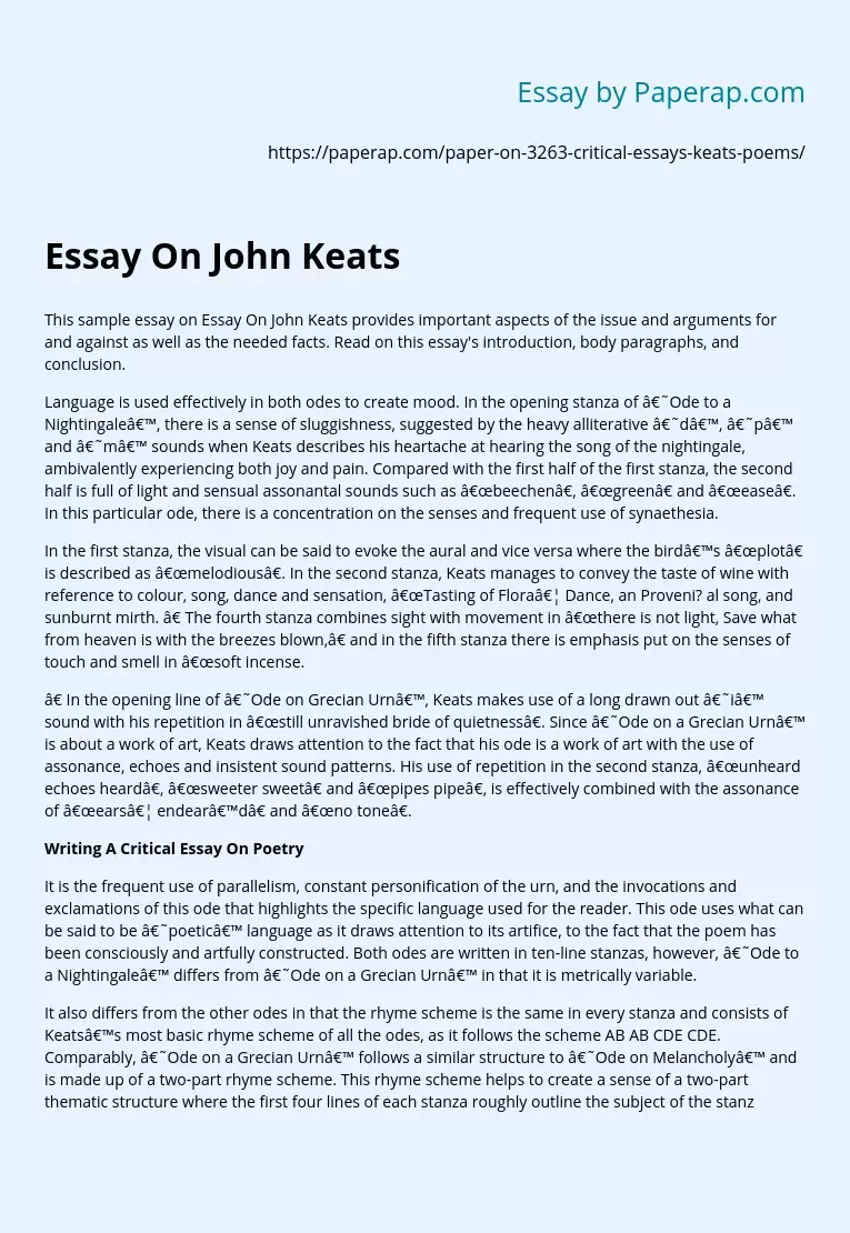 Essay On John Keats