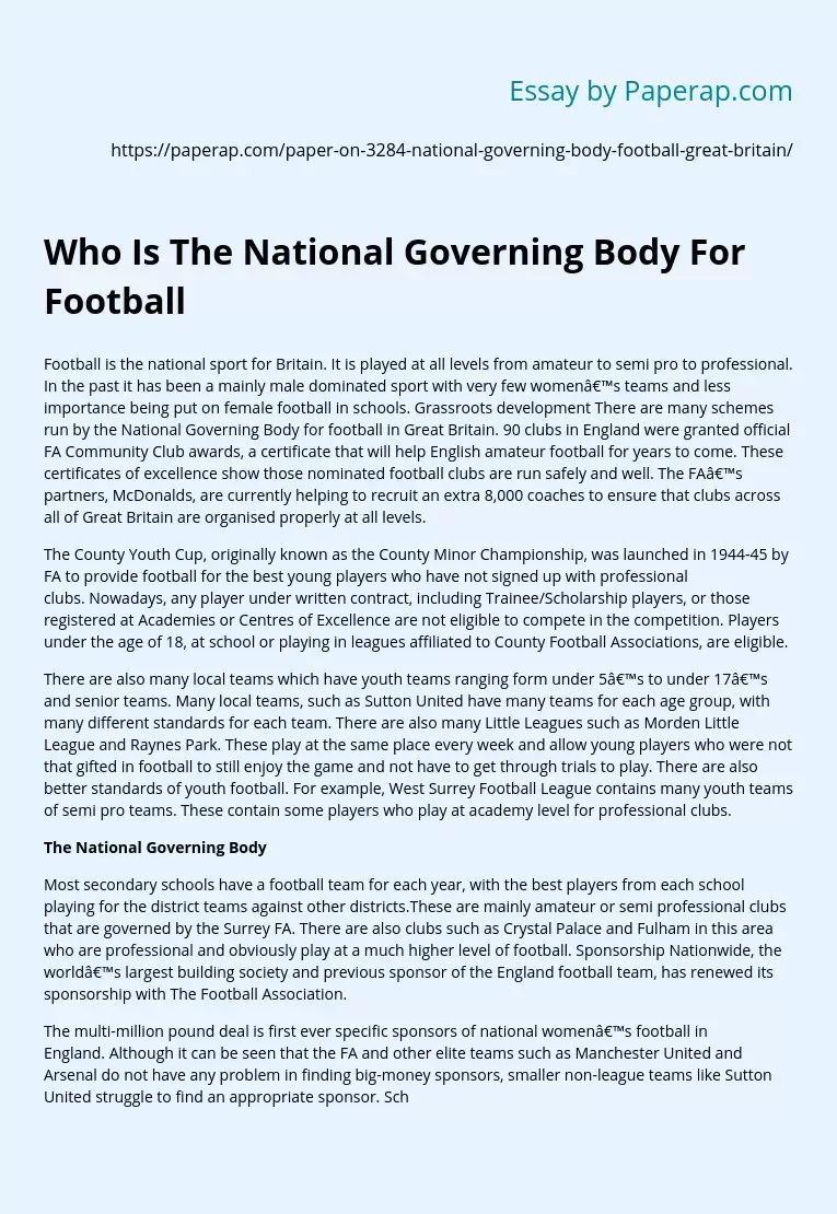 Who Is The National Governing Body For Football