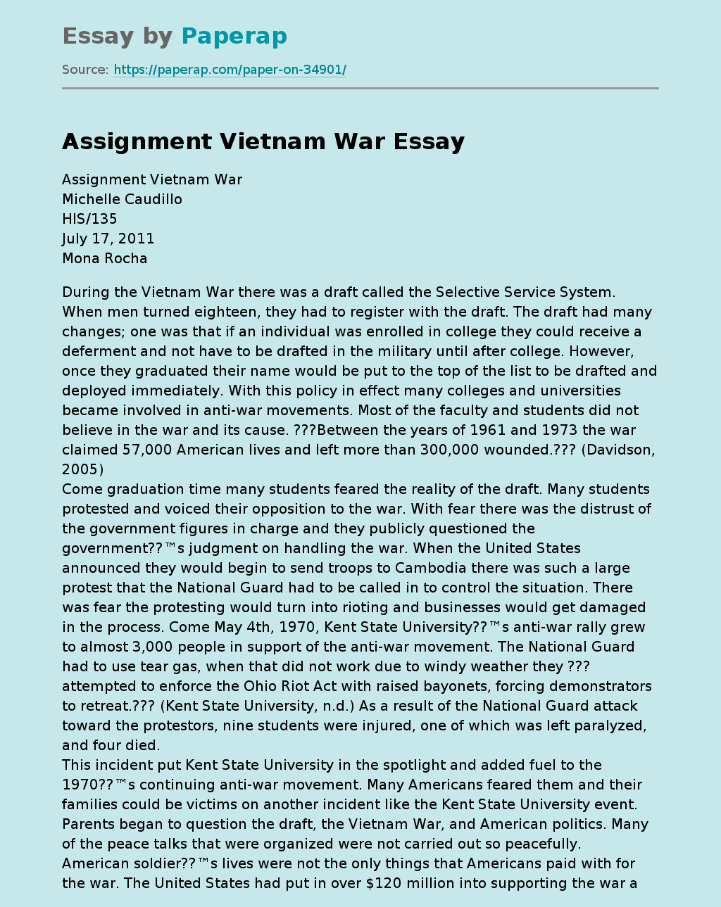 The Selective Service System and the Vietnam War