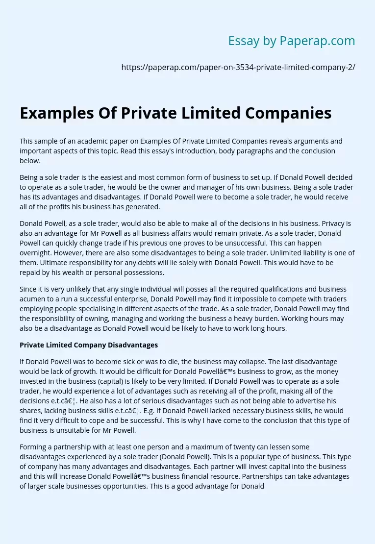 Examples Of Private Limited Companies