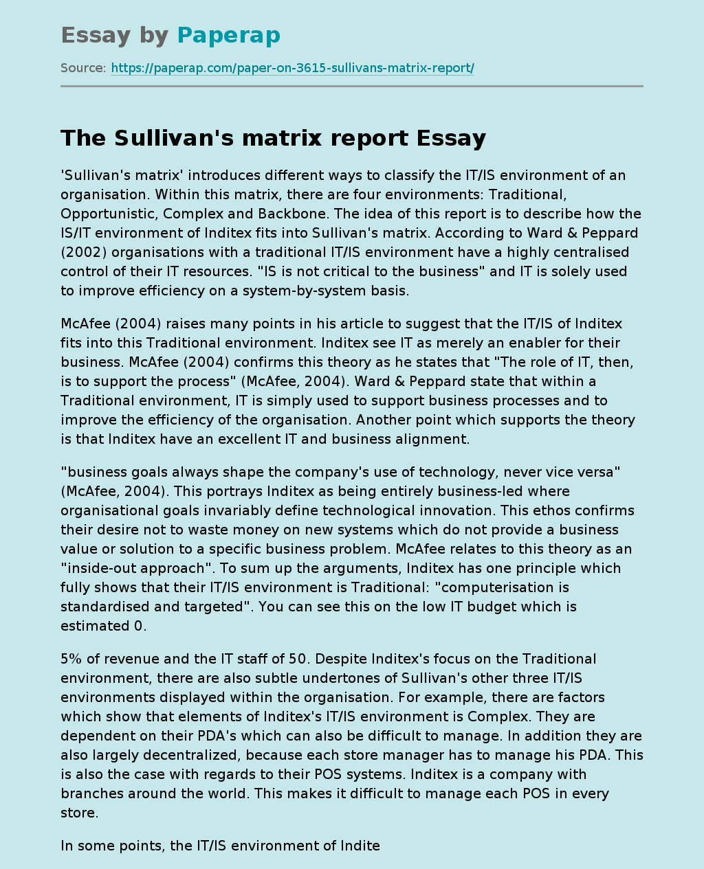 The Sullivan's Matrix Report