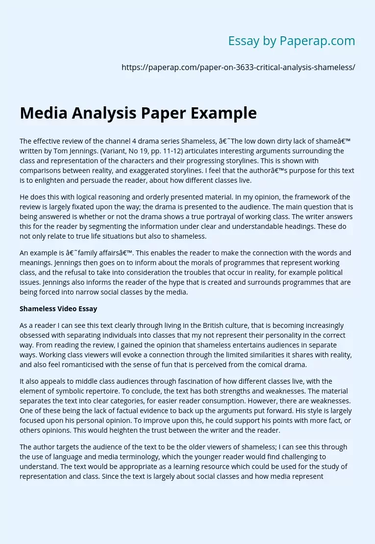 Media Analysis Paper Example