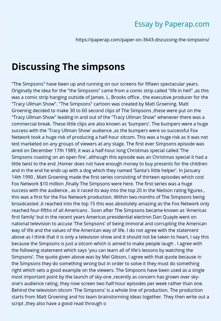 Реферат: The Simpsons 3 Essay Research Paper The