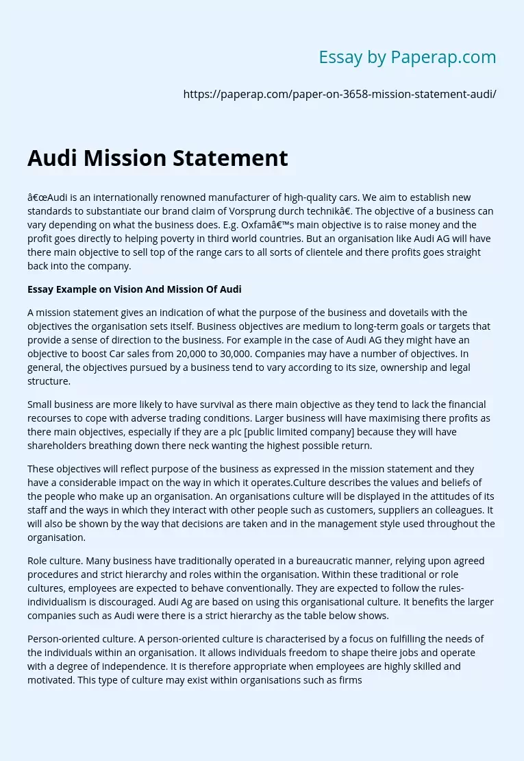 audi mission statement 2013