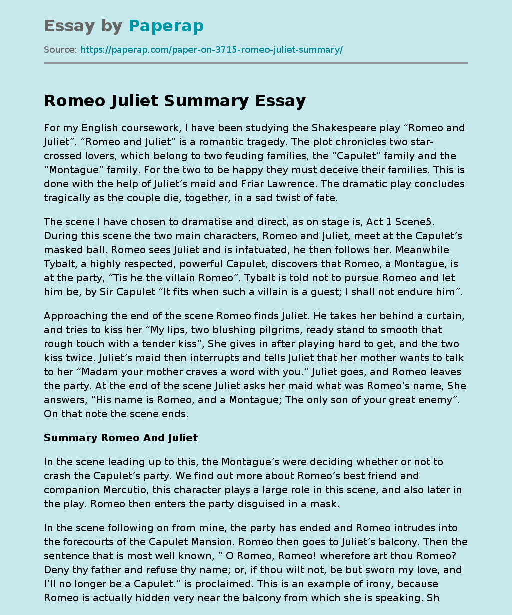 What Is The Summary Of Romeo And Juliet Story