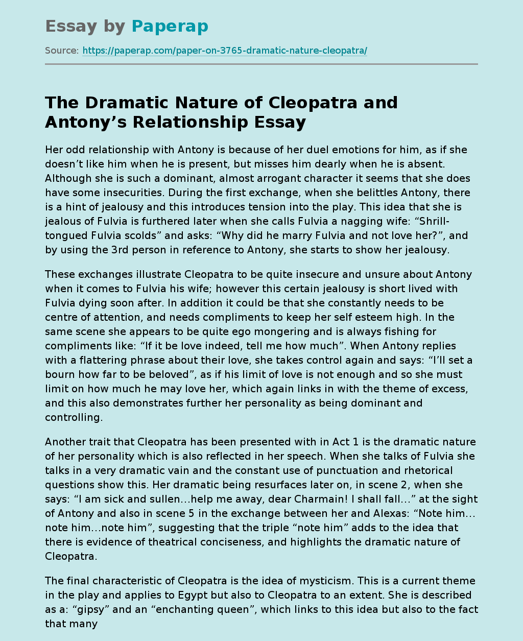 antony and cleopatra essay