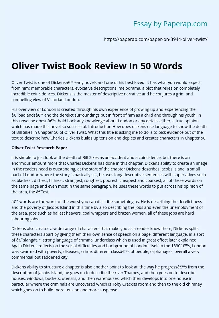 Oliver Twist Book Review In 50 Words
