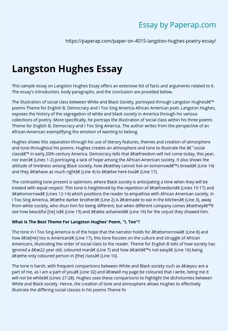 Реферат: Black Humor Essay Research Paper Langston Hughes