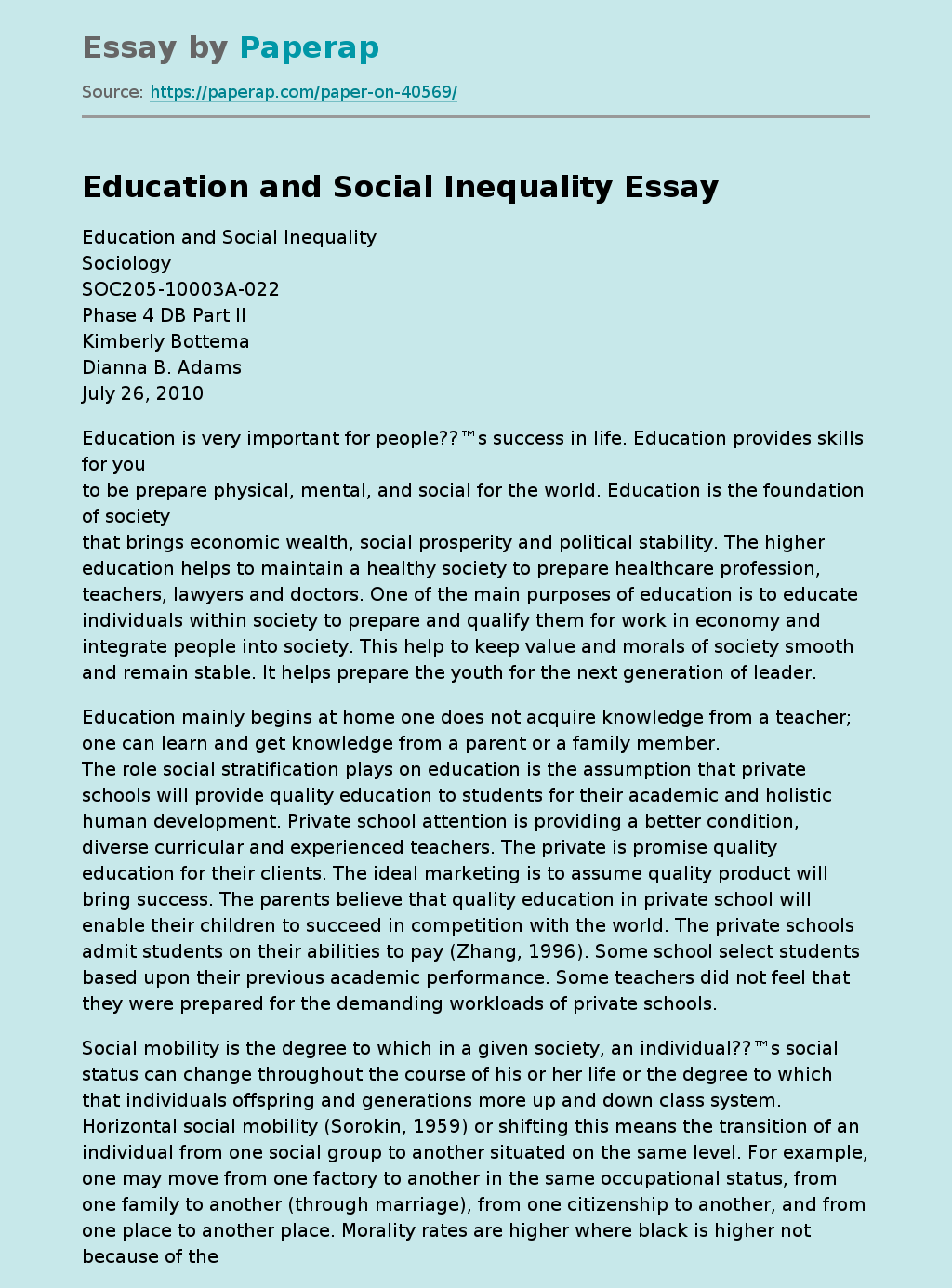 Education and Social Inequality