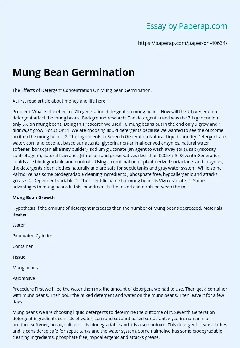The Effects of Detergent Concentration on Mung Bean Germination
