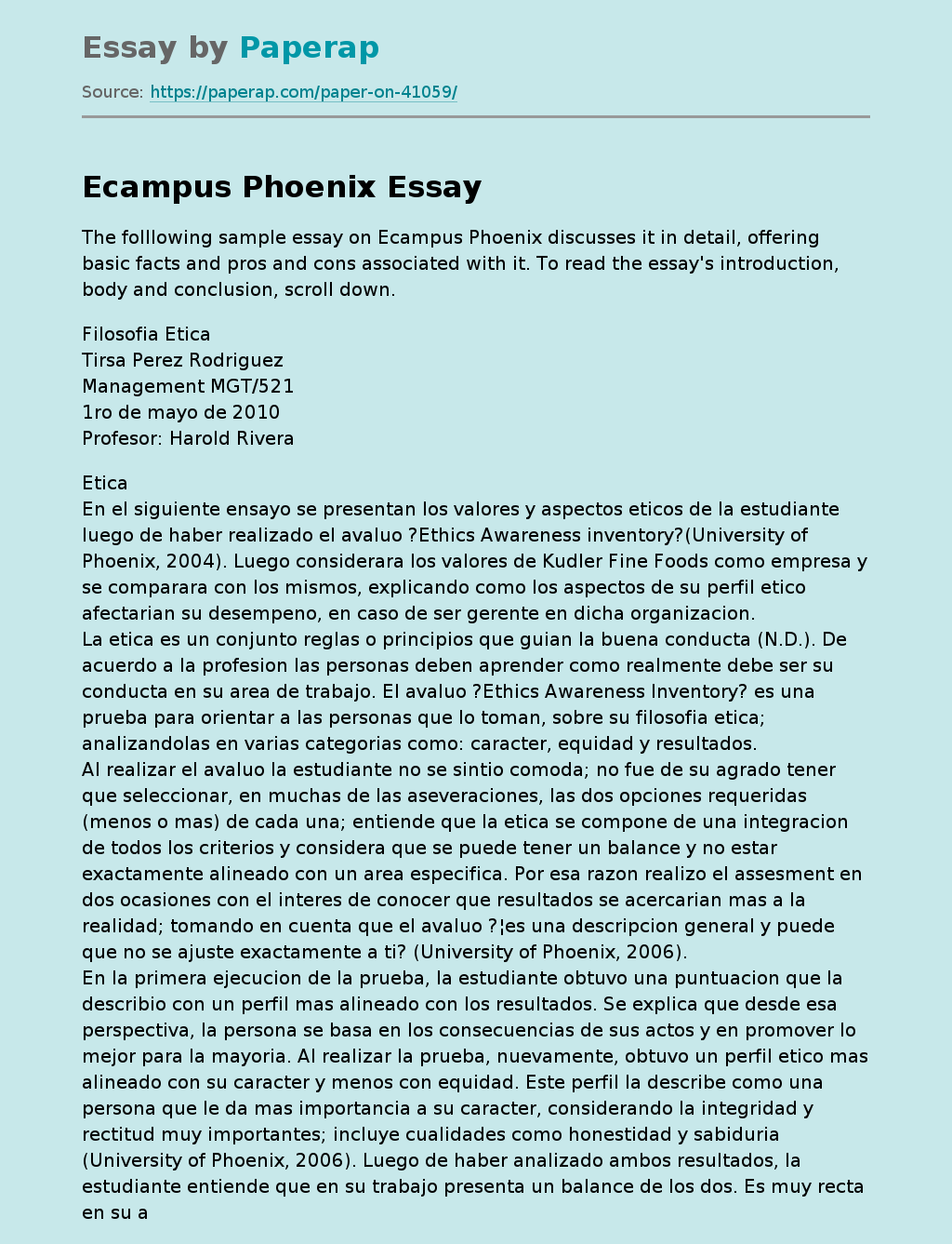 Sample Essay on Ecampus Phoenixv