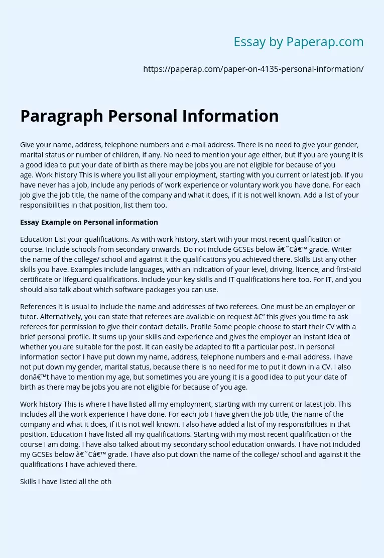 Paragraph Personal Information