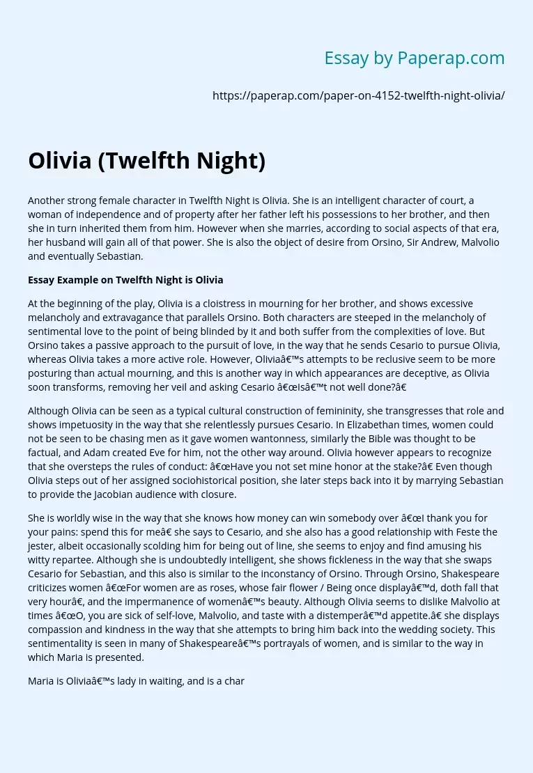 twelfth night olivia essay