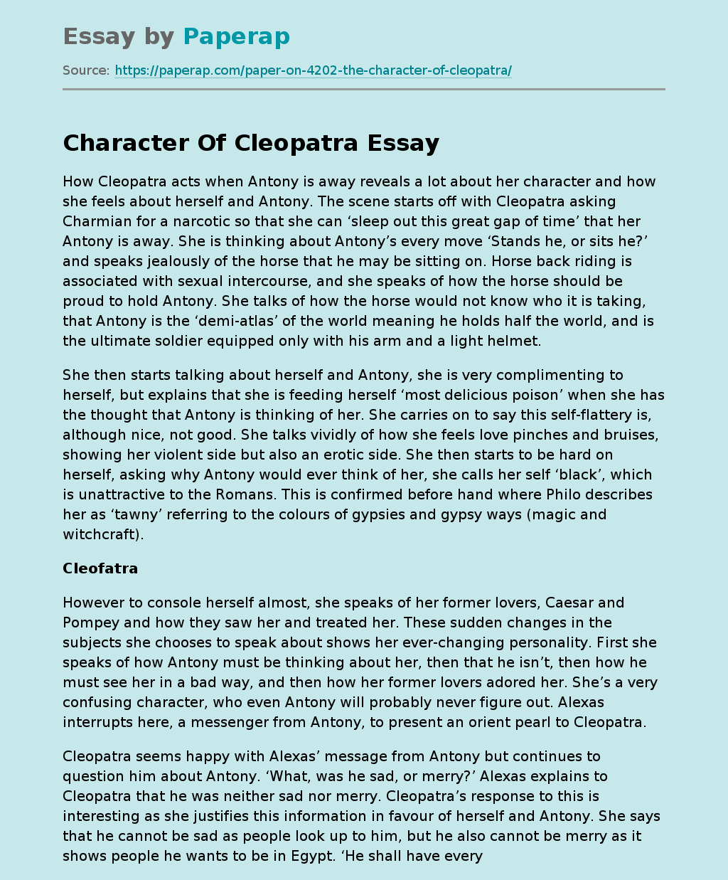 Character Of Cleopatra