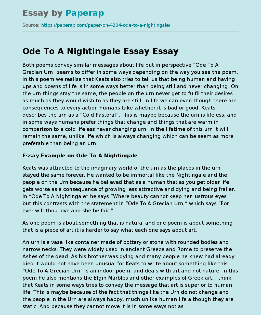Ode To A Nightingale Essay