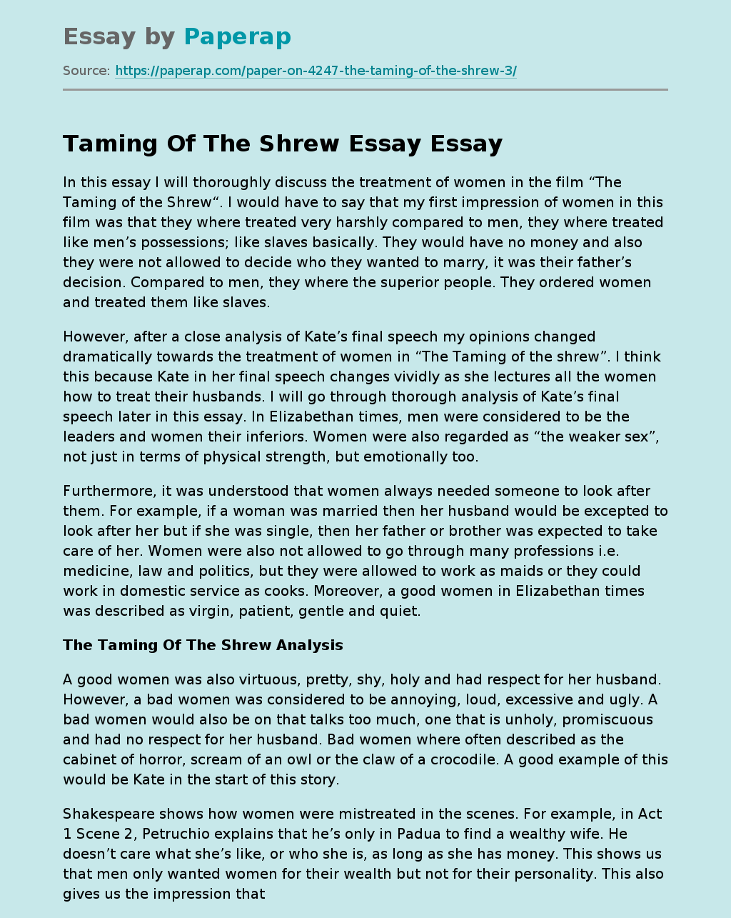 Taming Of The Shrew Essay