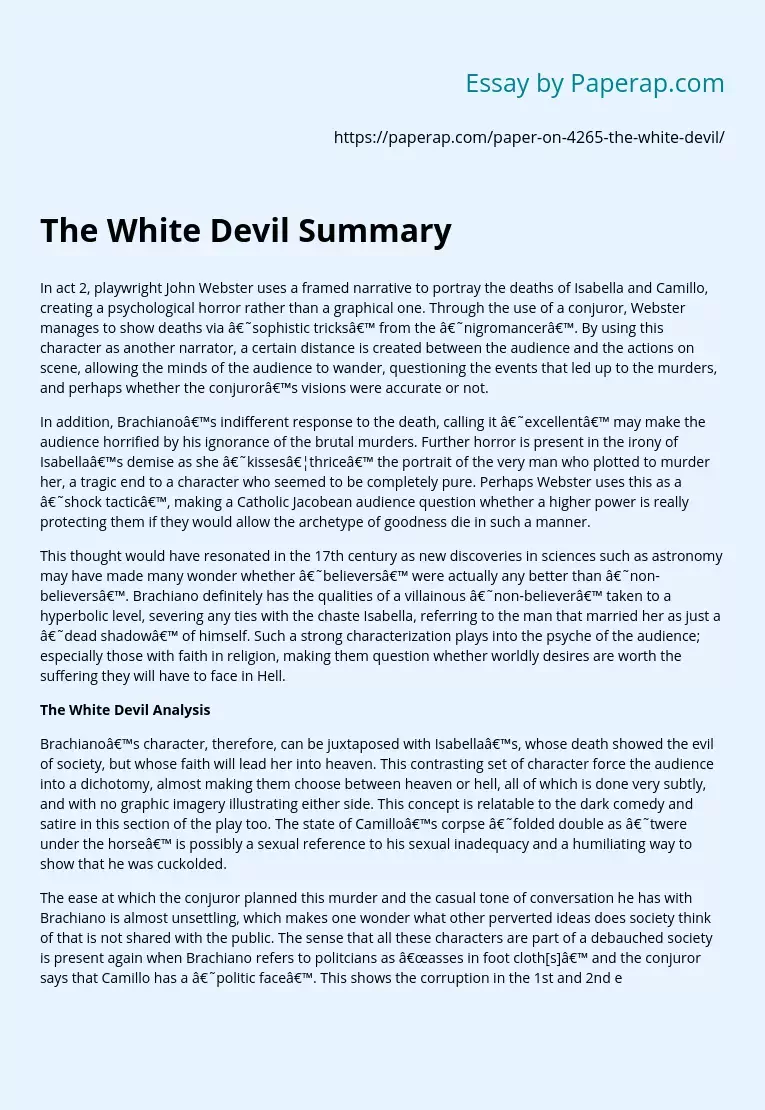 The White Devil Analysis