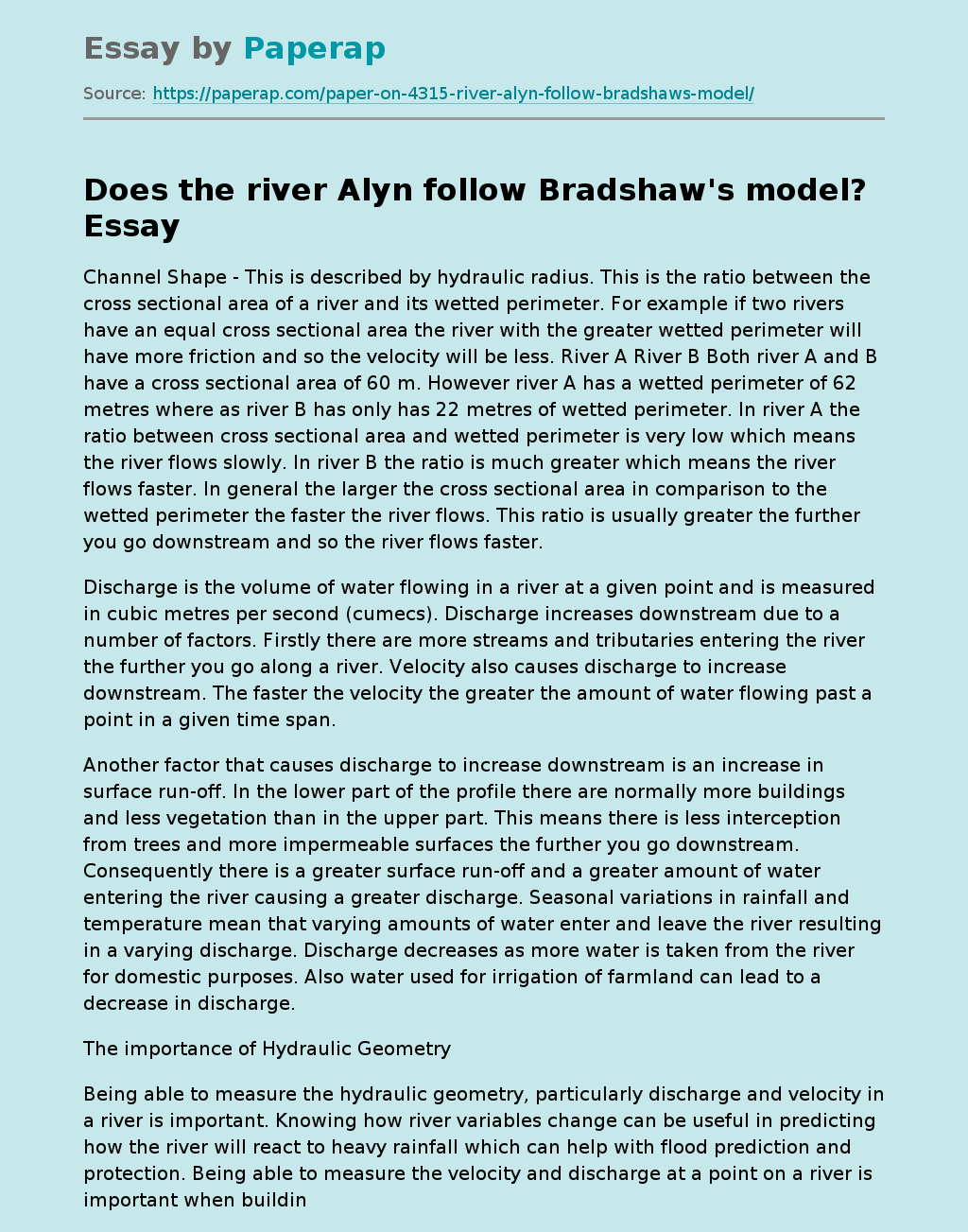 Does the river Alyn follow Bradshaw's model?