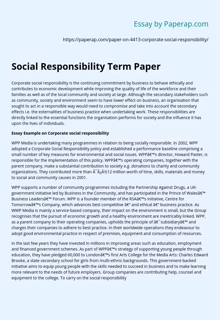 Social Responsibility Term Paper