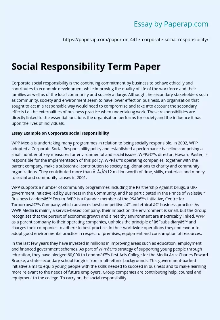 ethics and corporate social responsibility essay