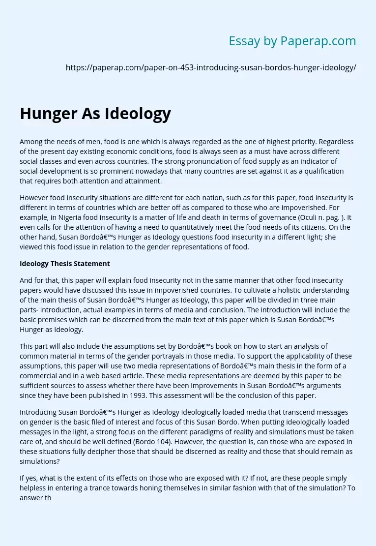 Hunger As Ideology