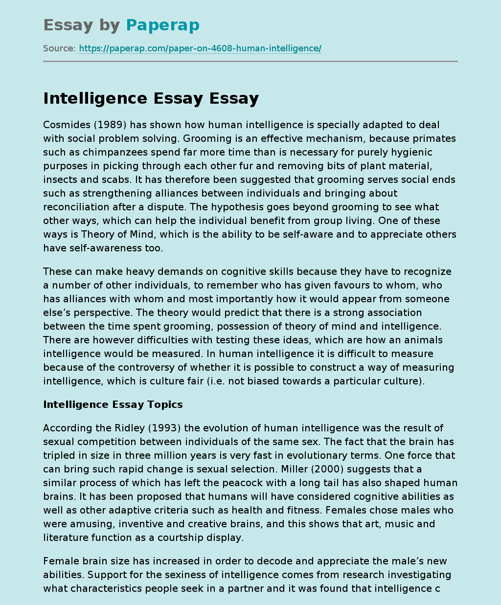 Intelligence Essay