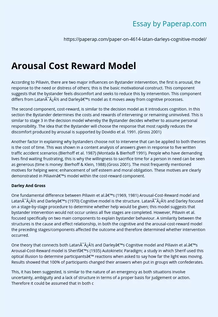 Arousal Cost Reward Model