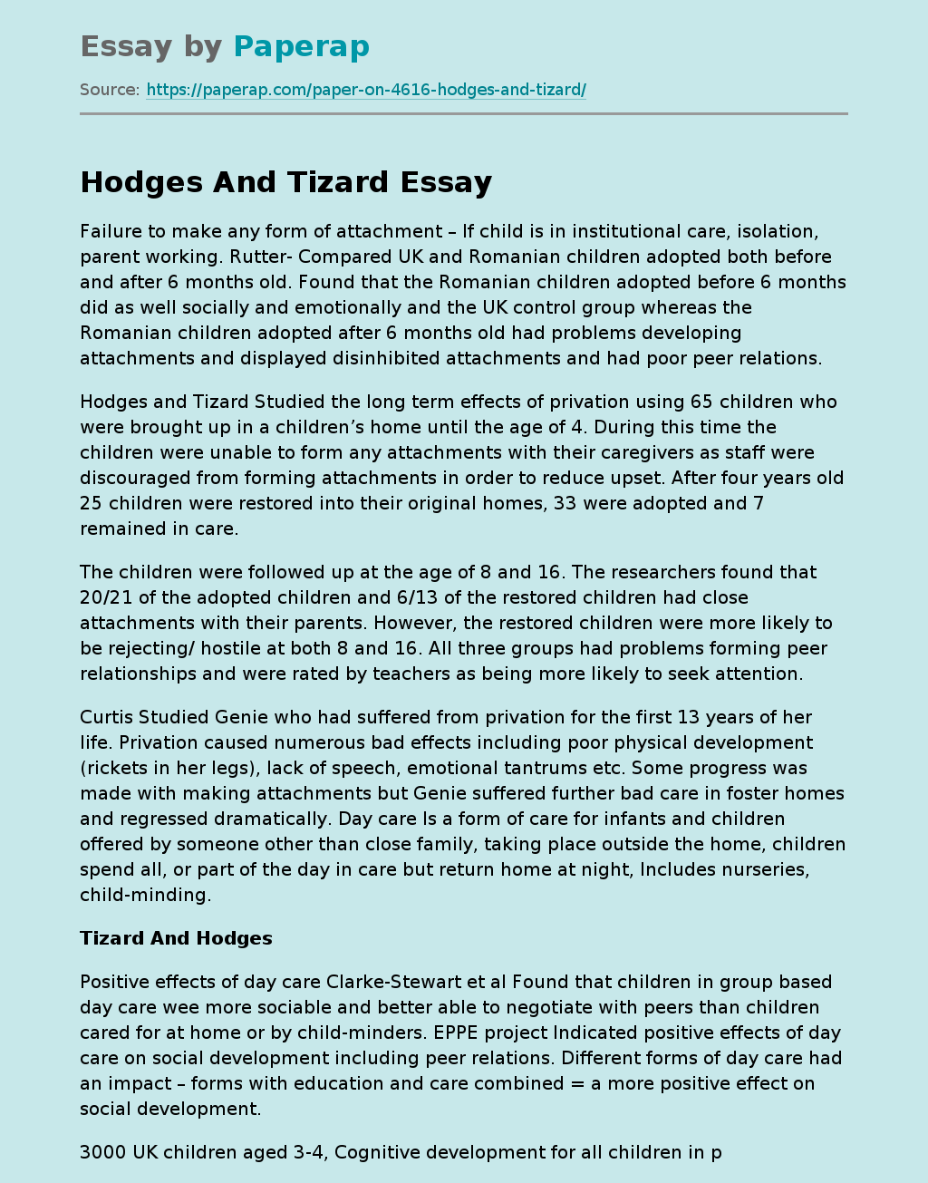 Hodges And Tizard