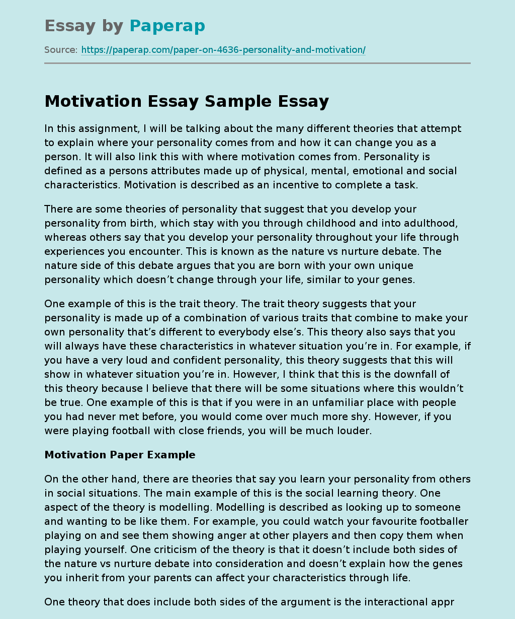 Motivation Essay Sample