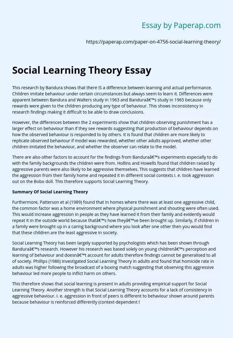 Social Learning Theory Essay