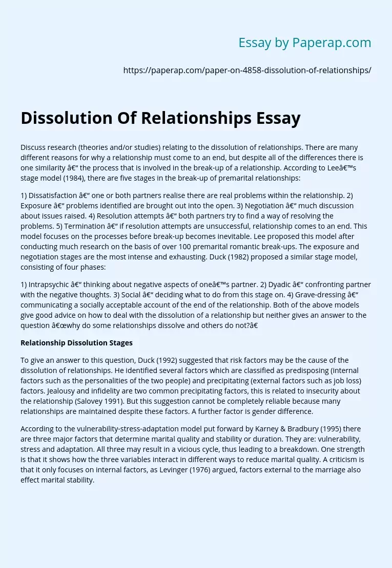 Dissolution Of Relationships Essay