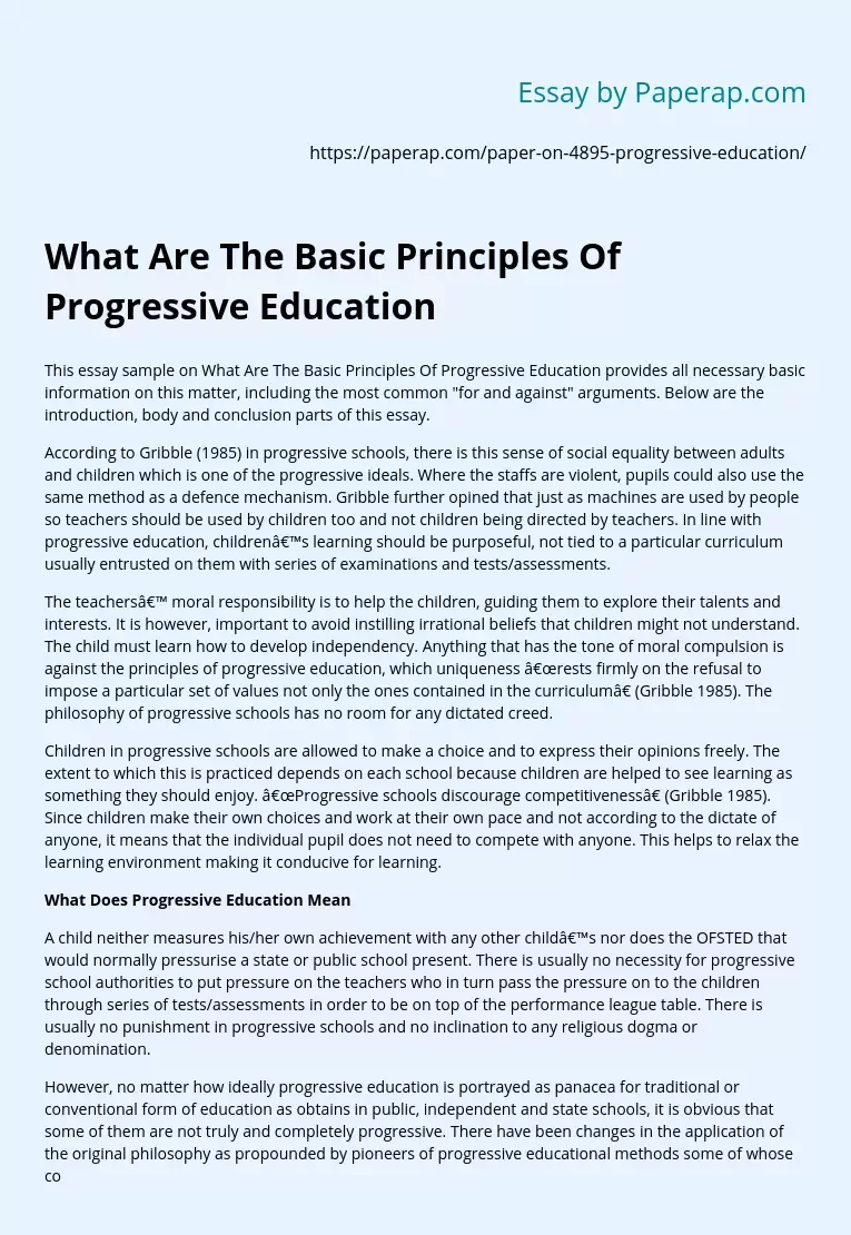 What Are The Basic Principles Of Progressive Education