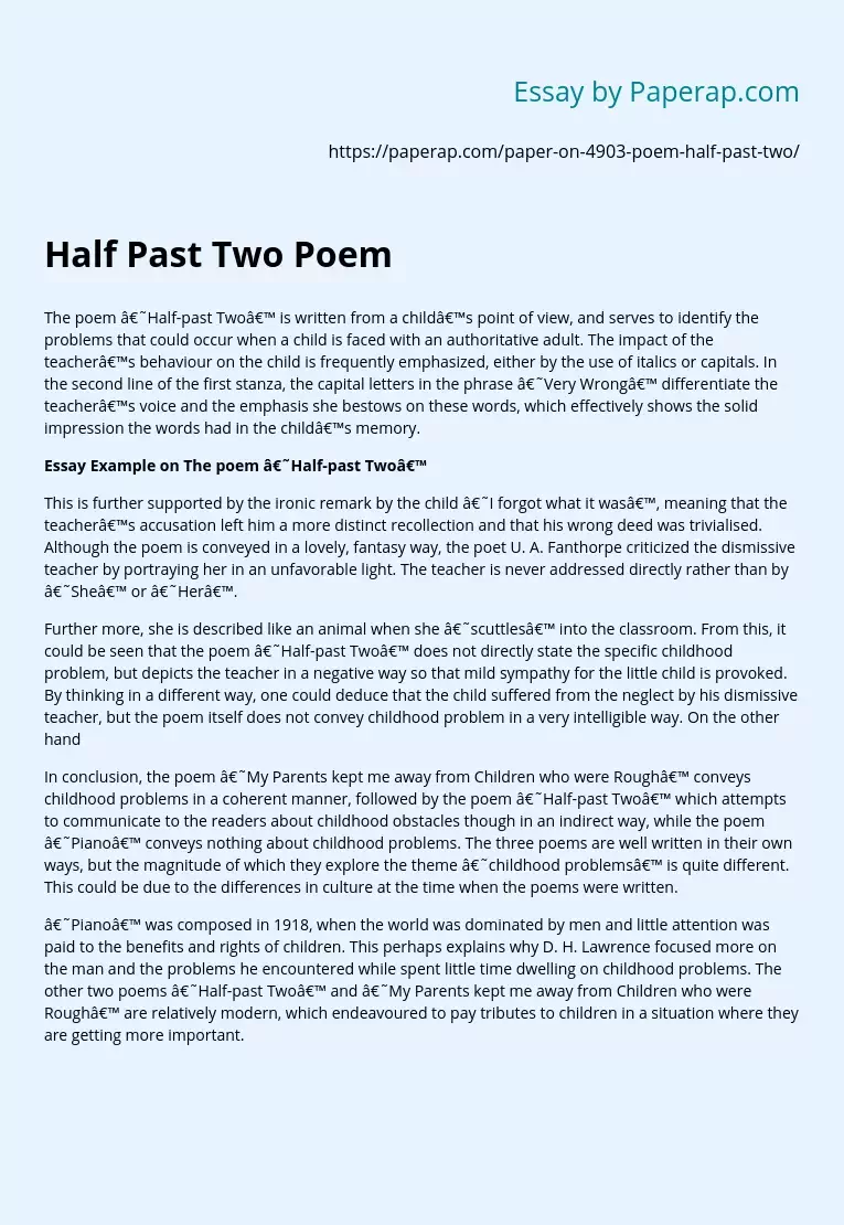 Half Past Two Poem
