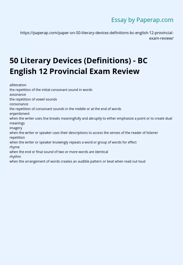 50 Literary Devices (Definitions) - BC English 12 Provincial Exam Review