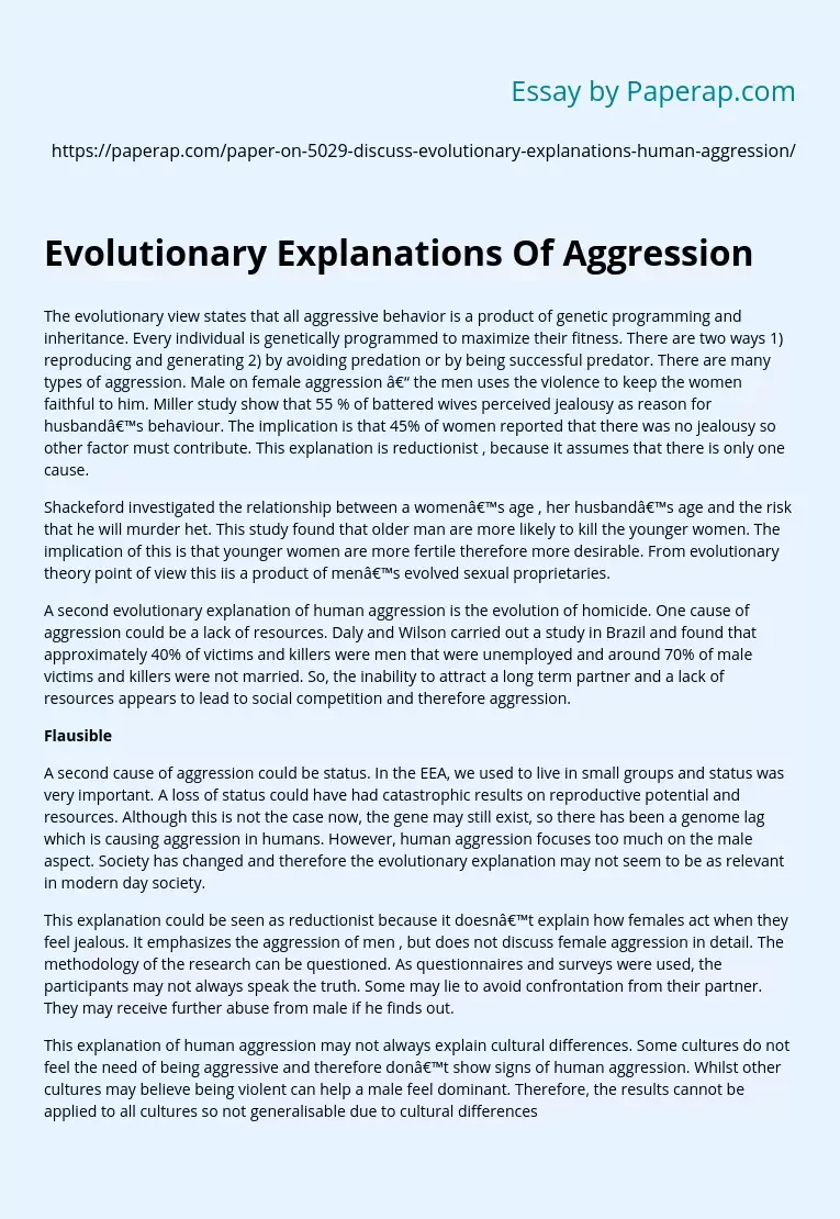 Evolutionary Explanations Of Aggression