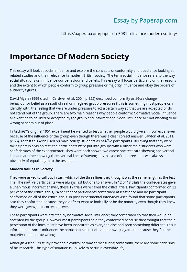 Importance Of Modern Society