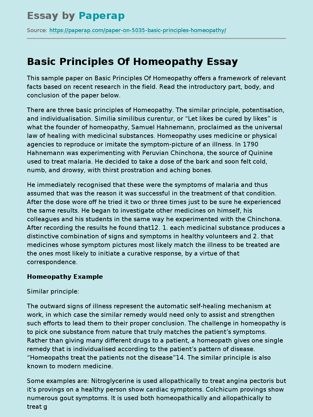 Basic Principles Of Homeopathy