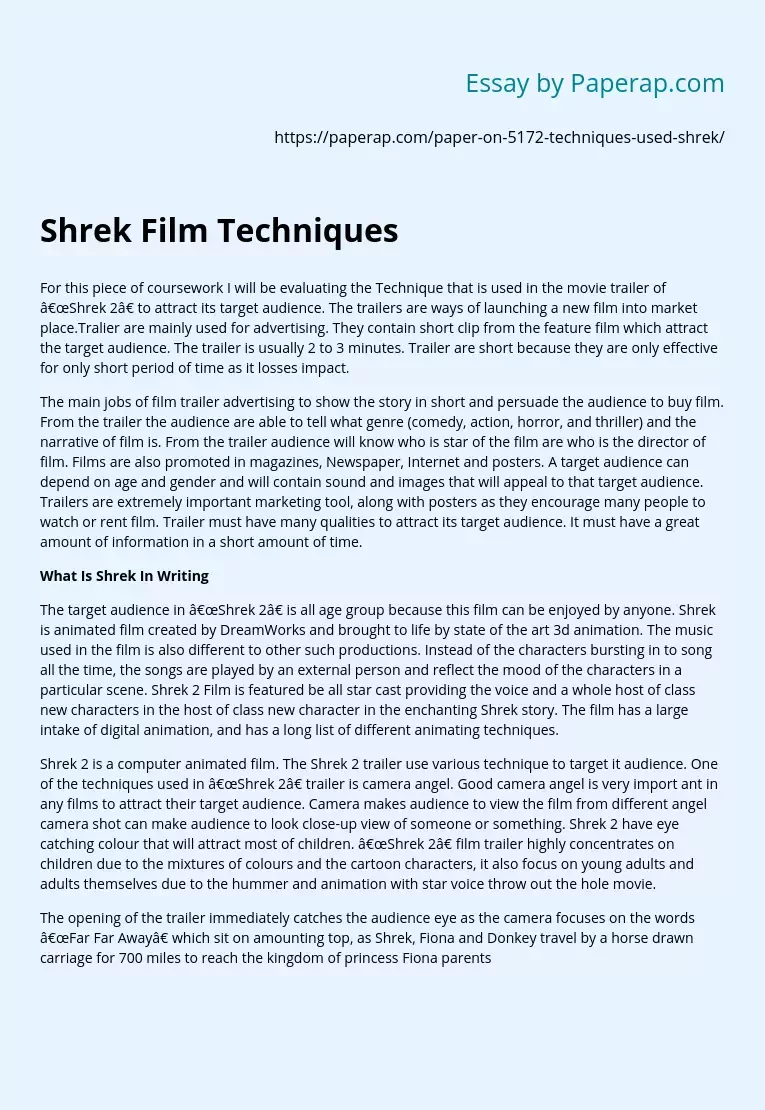 Shrek Film Techniques