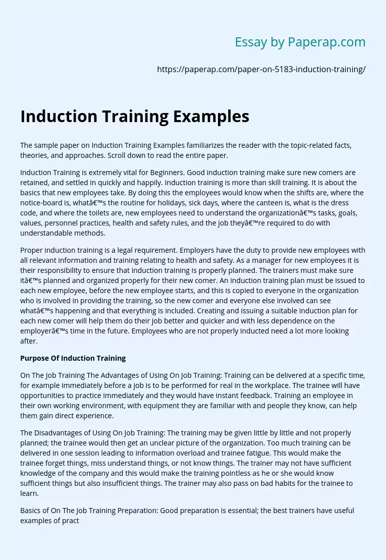 Induction Training Examples