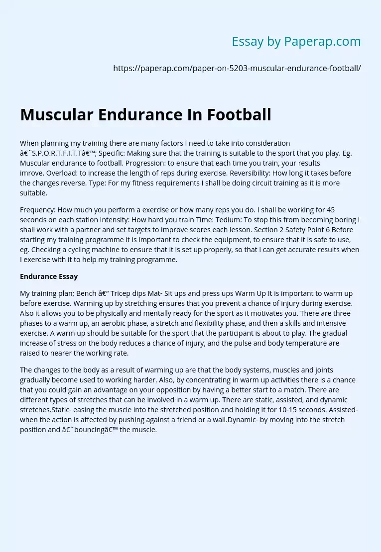 Muscular Endurance In Football