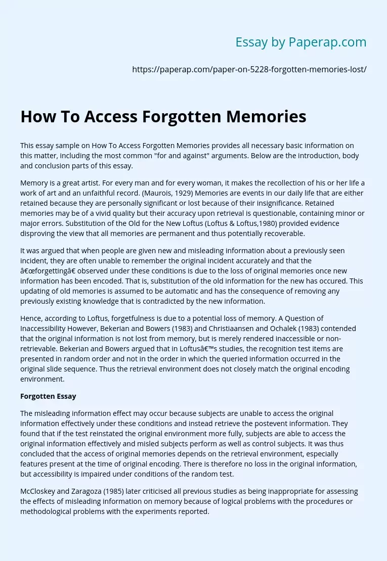 How To Access Forgotten Memories