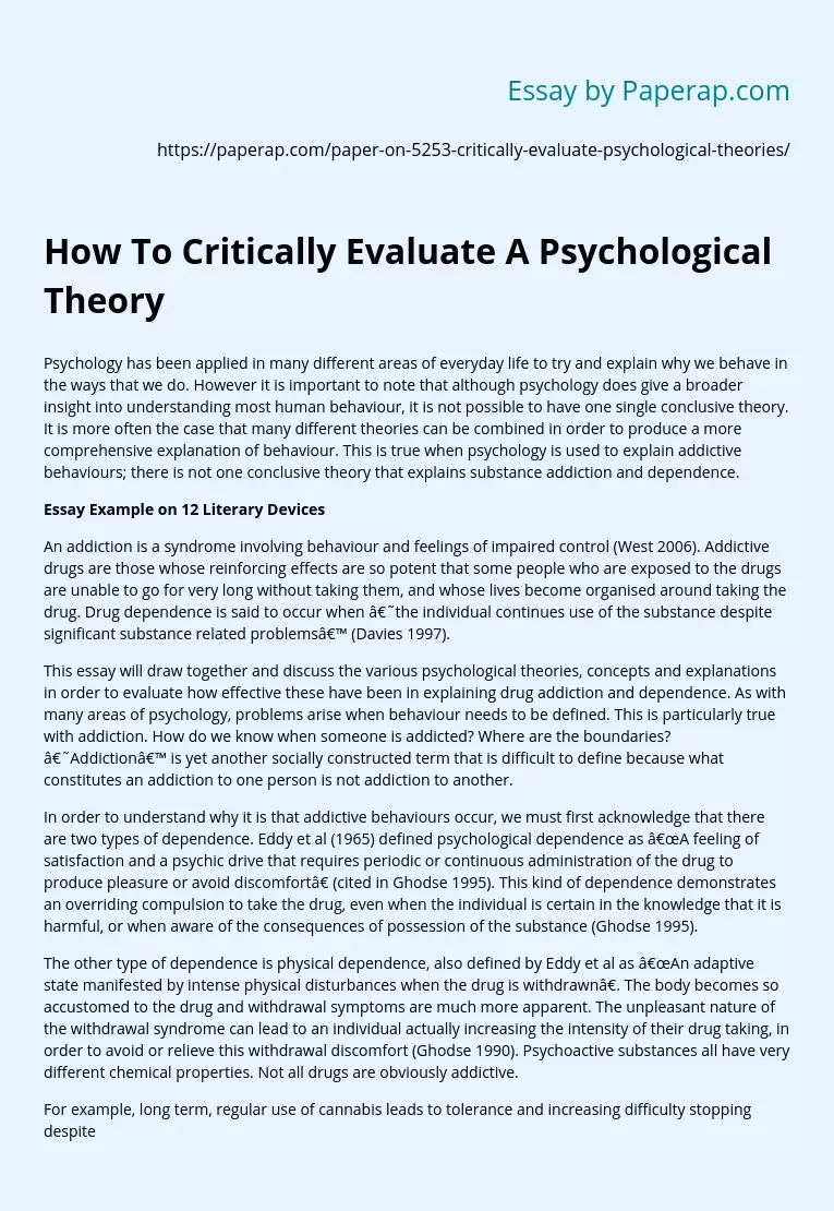 Critical Analysis Essay Example Psychology Sitedoct