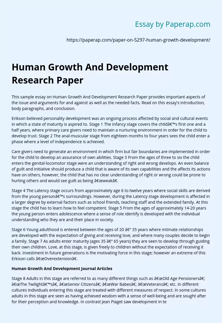 Human Growth And Development Research Paper
