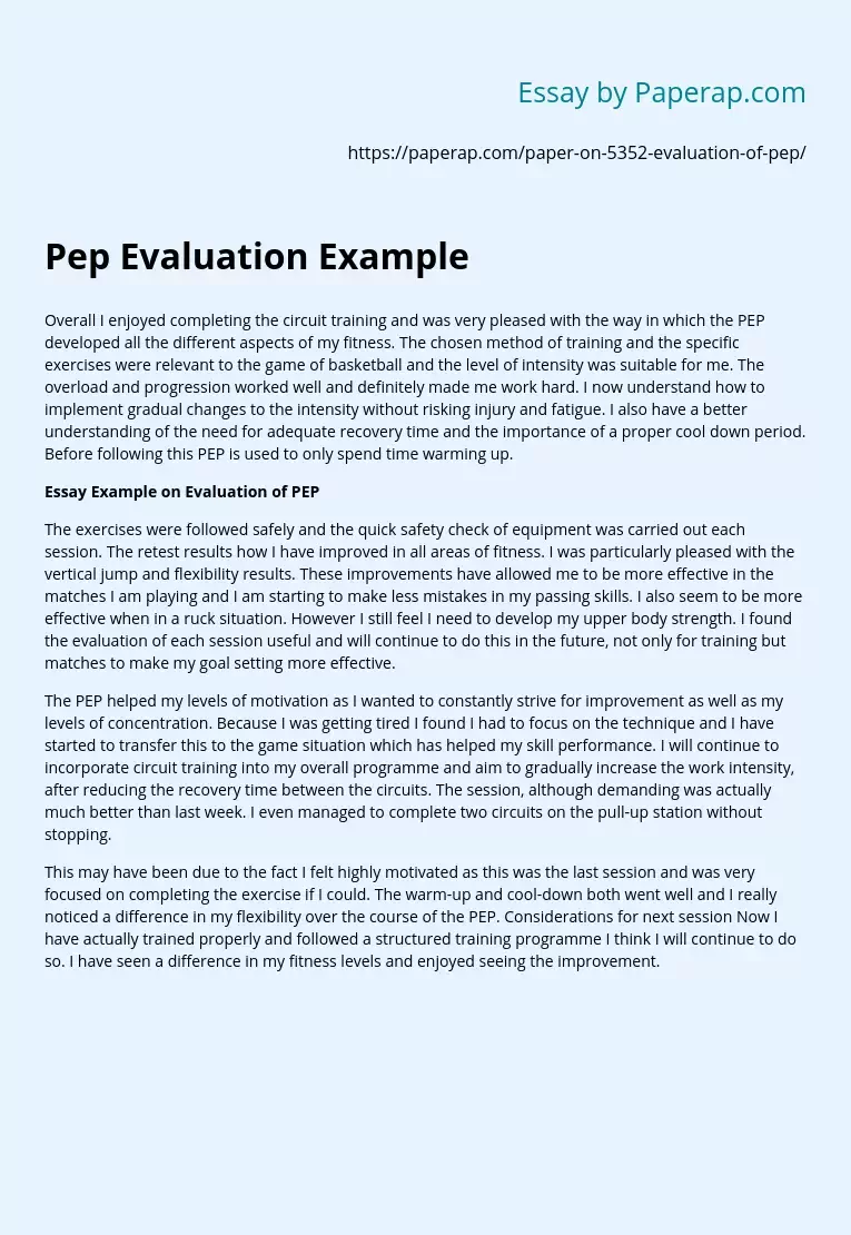 Pep Evaluation Example