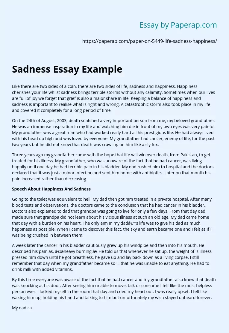 Reflections on happiness and sadness