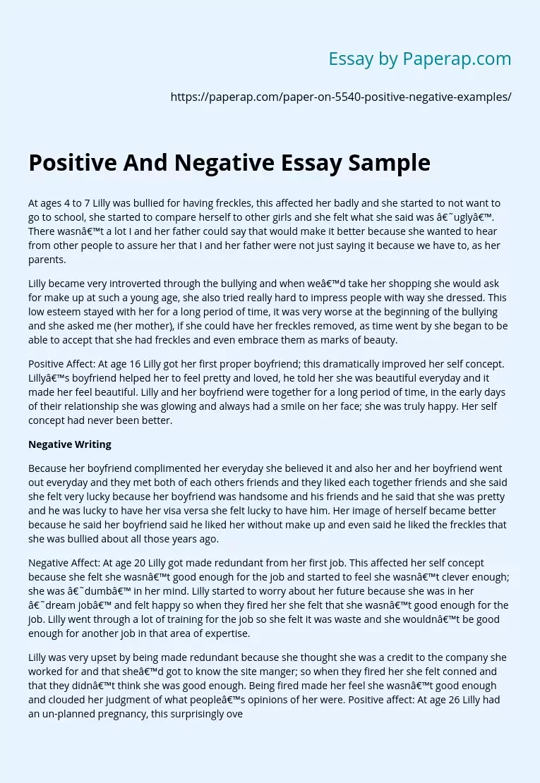 Positive And Negative Essay Sample