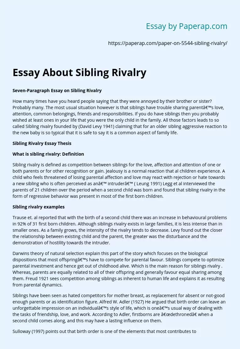 Essay About Sibling Rivalry