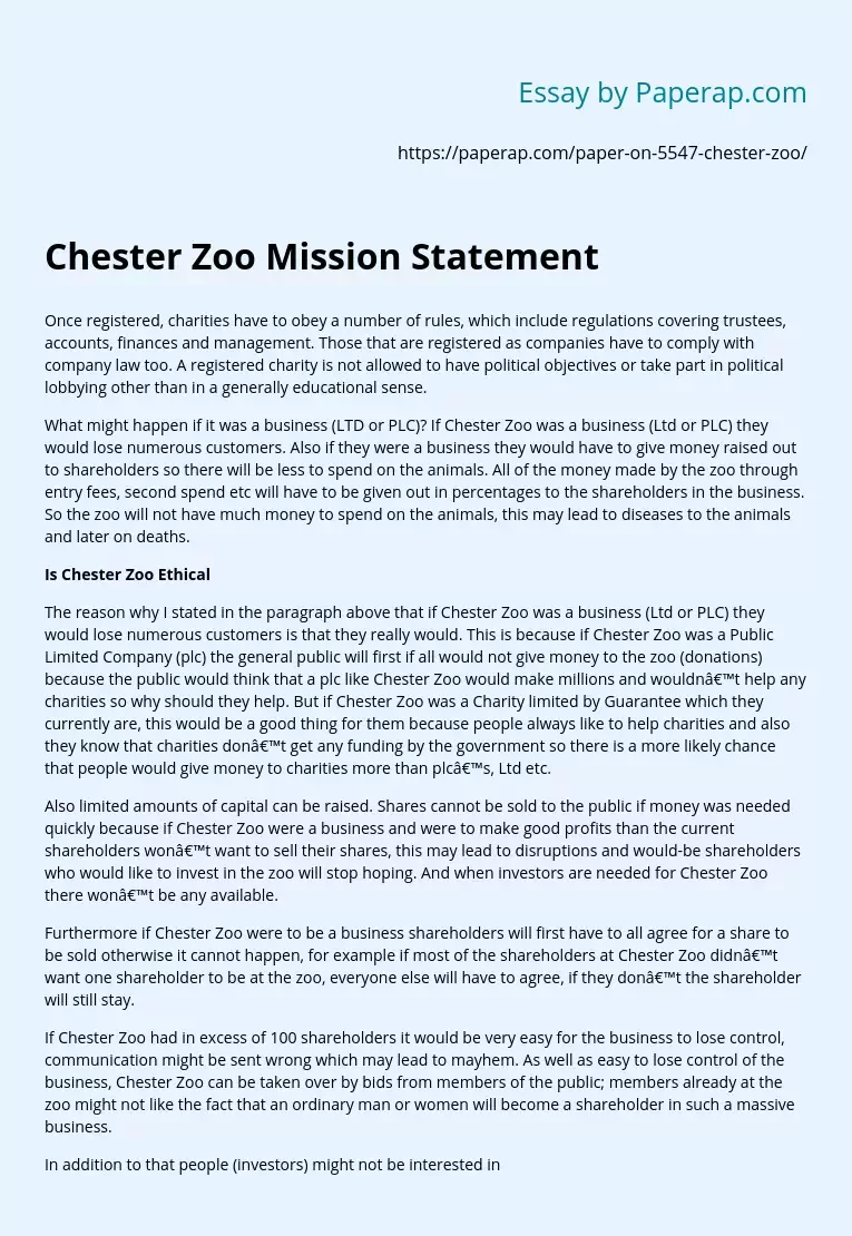 Chester Zoo Mission Statement